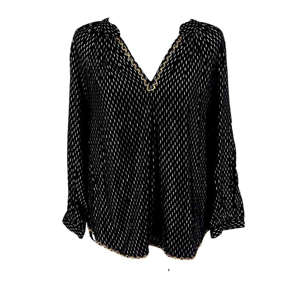 NWT Velvet by Graham & Spencer Black Gold Embroidered Boho Tunic Top XS